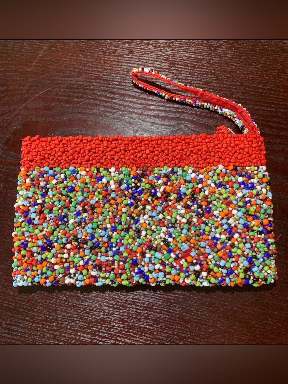 Boho Seed Beaded Wristlet Clutch Multicolored Top Zipper Lined Festival Purse